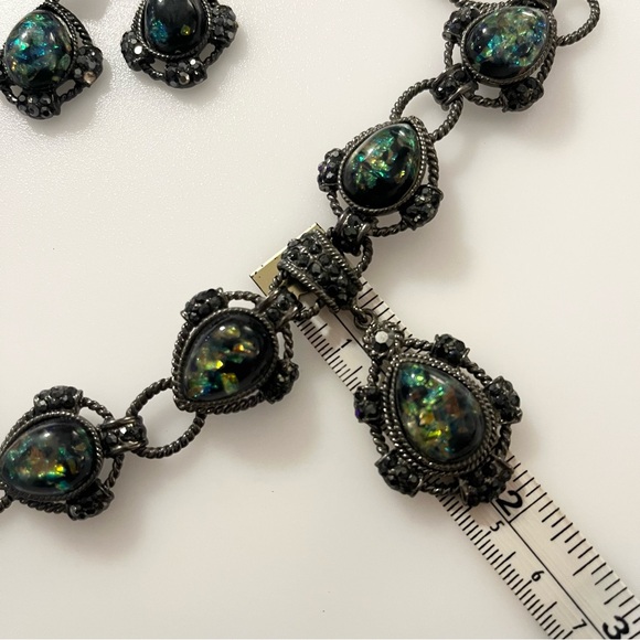 Vintage Black Gunmetal Confetti Lucite Necklace and matching Earrings Set - Picture 11 of 16